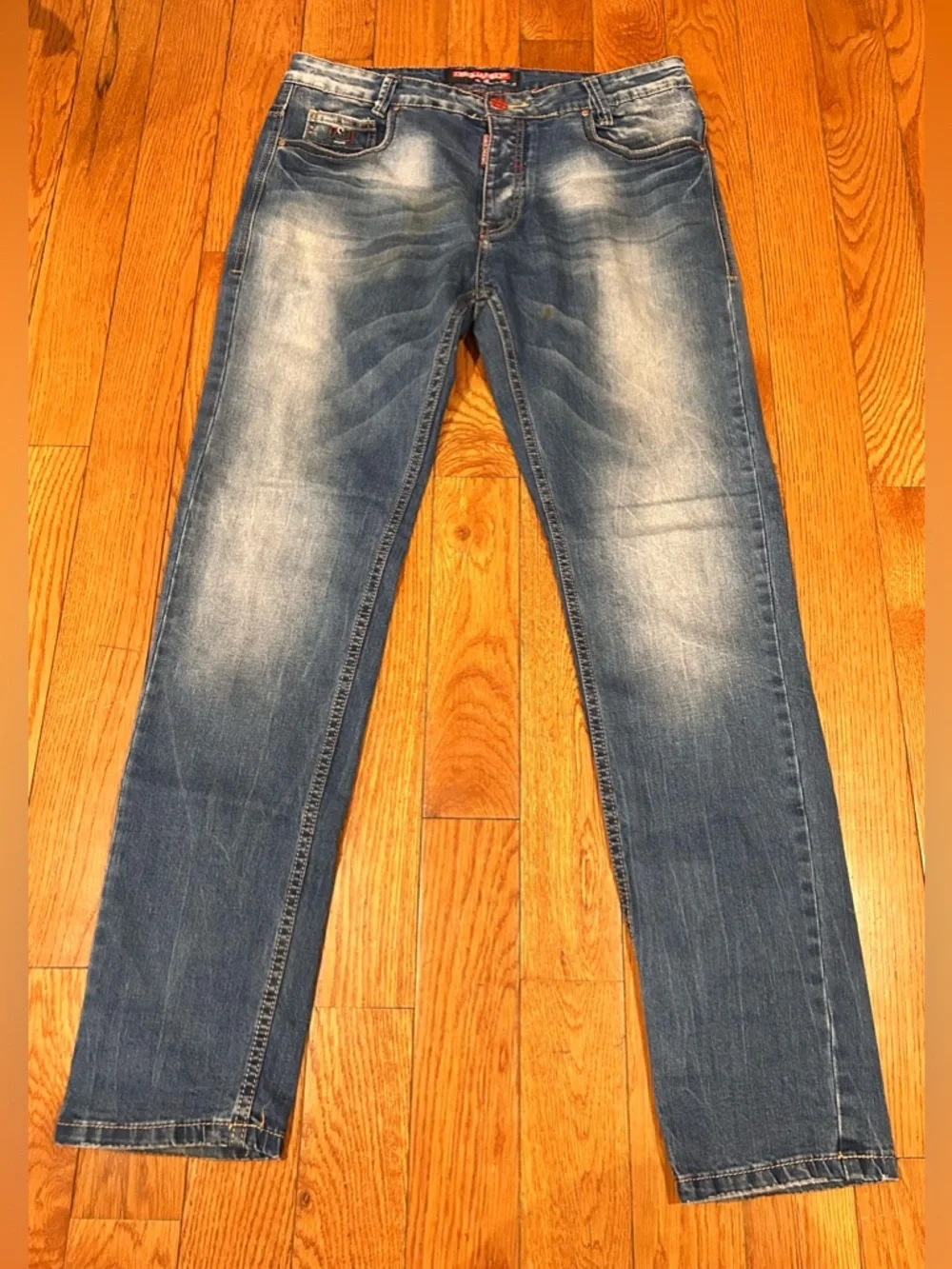 DSquared2 Men's Blue Distressed Slim Fit Denim Jeans Size 34 Plaid Pocket Lining